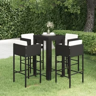 Meble ogrodowe - vidaXL 5-cz zestaw mebli barowych z poduszkami rattan PE czarny 3094781 - miniaturka - grafika 1