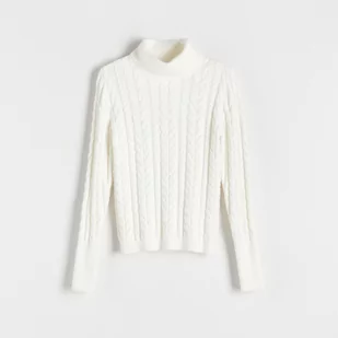 Reserved - Sweter z golfem - Kremowy - Swetry damskie - miniaturka - grafika 1