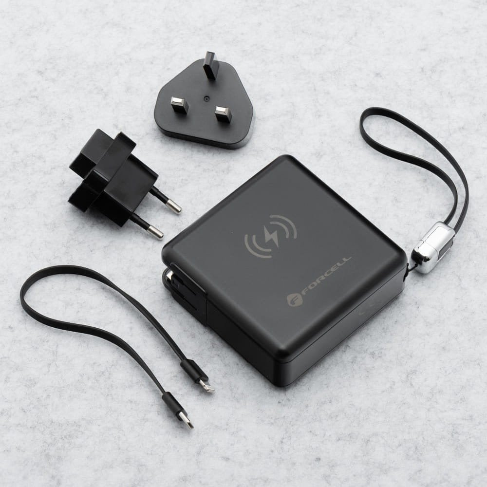 Forcell F-Energy 6w1 USB A + USB C PD 45W + power bank 15000 mAh + ładowanie bezprzewodowe 15W czarna
