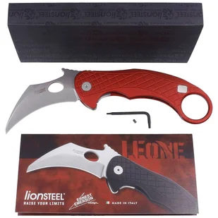 Nóż składany LionSteel L.E.One Karambit Red Aluminium, Stone Washed MagnaCut by Emerson Design (LE1 A RS) - Noże - miniaturka - grafika 10