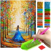 Malowanie po numerach - Haft Diamentowy ARTULIO, Obraz DIY 5D, Diamond Painting, Mozaika diamentowa 30x40cm (Kobieta w jesiennej alei drzew) + zestaw akcesoriów - miniaturka - grafika 1