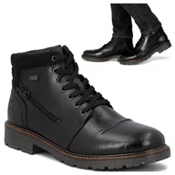 Półbuty męskie - Rieker SKÓRZANE Półbuty Męskie Zimowe Trzewiki Wiązane Ocieplane Czarne 45 - miniaturka - grafika 1