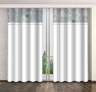 Zasłona gotowa na żabki, 140x250, biała w kwiaty, ZMHB-10 - Zasłony - miniaturka - grafika 1