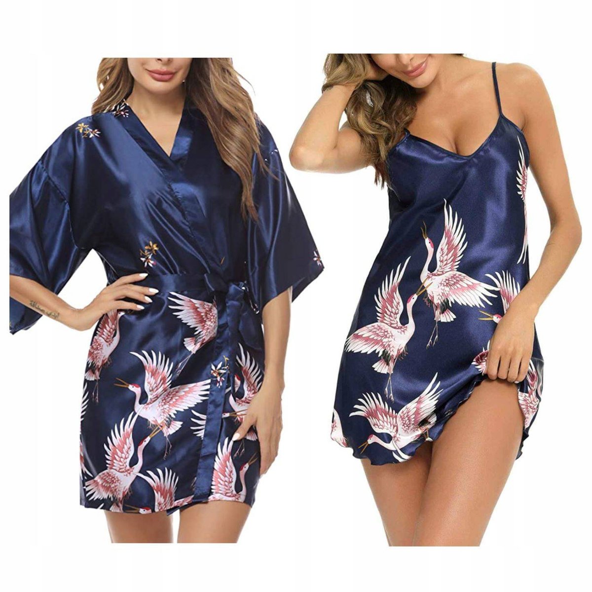 Komplet szlafrok damski satynowy print koszulka - XXL