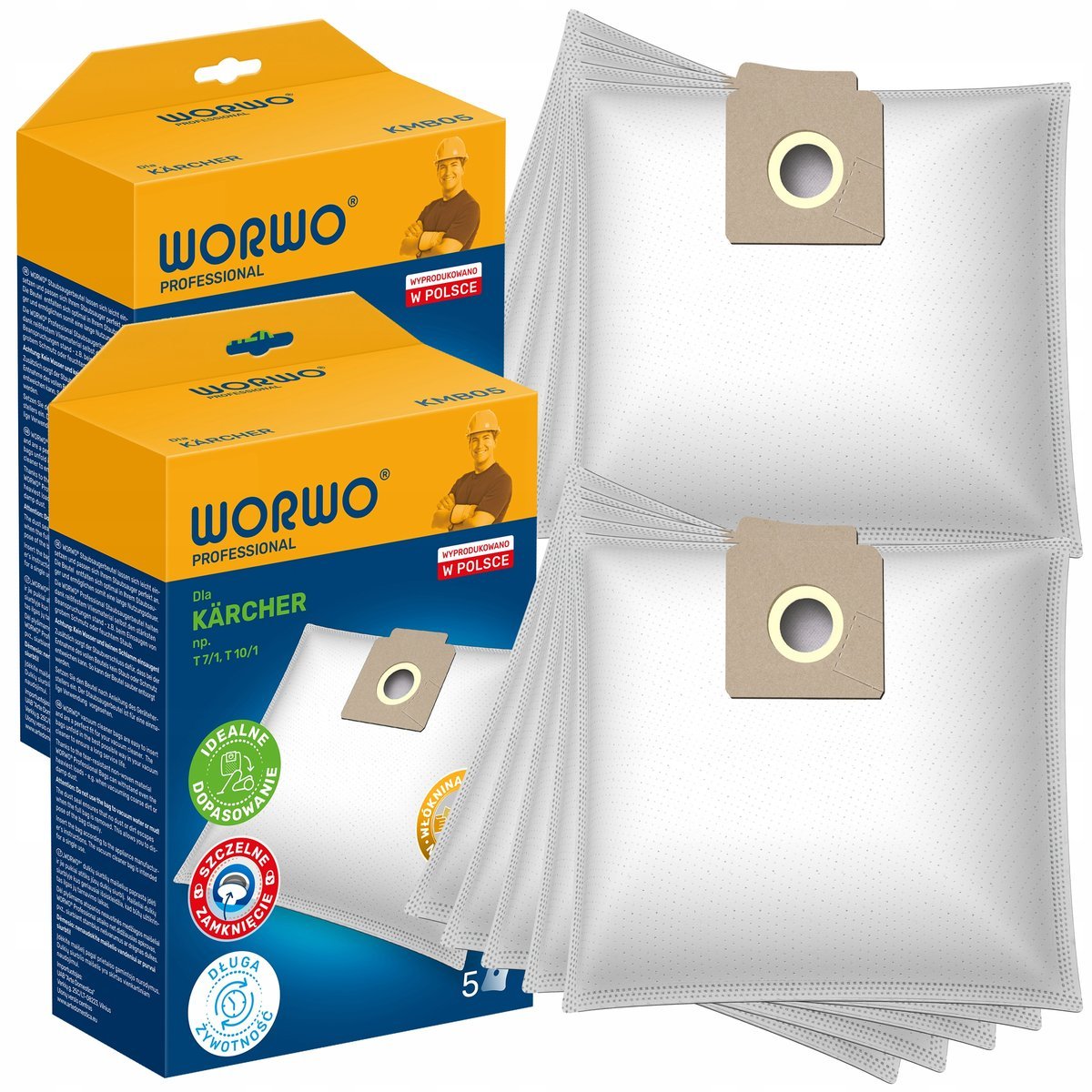 10 Worki Worwo KMB05 do odkurzacza przemysłowego Karcher T 7/1 T 8/1 T 10/1