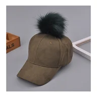 Czapki damskie - Czapka z daszkiem velvet z pomponem Military CZ13ZIE - miniaturka - grafika 1