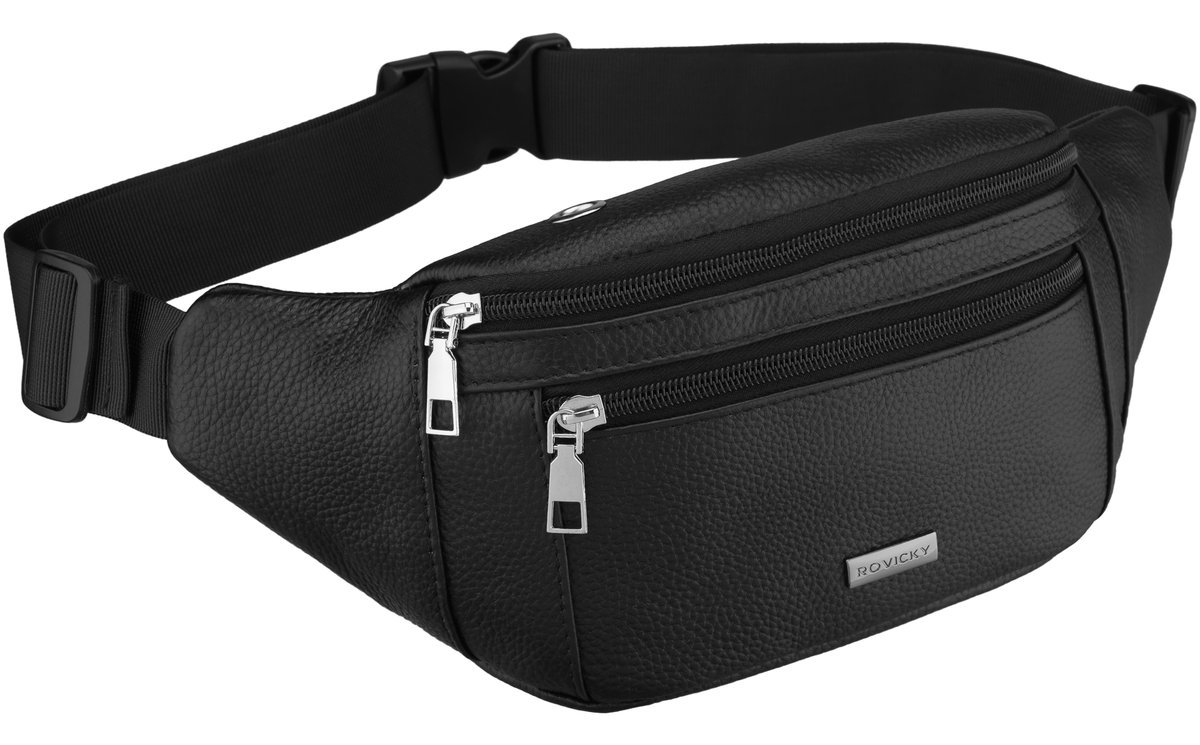 Nerka skórzana biodrowa męska saszetka na ramię ze skóry naturalnej czarna miejska Rovicky