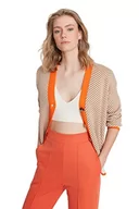 Swetry damskie - Trendyol Damski sweter rozpinany z dekoltem w serek z kolorowymi blokami, wielbłądzi, M, Wielbłądzi, M - miniaturka - grafika 1