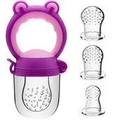 Gryzaki dla dzieci - Gryzak do owoców i nauki jedzenia, smoczek BLW + Zestaw S, M, L - kolor różowo-fioletowy - miniaturka - grafika 1