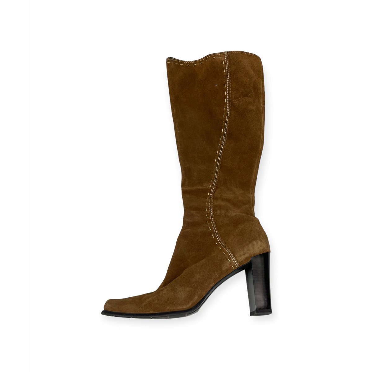 Długie brązowe kozaki damskie słupek Ellemenna 40