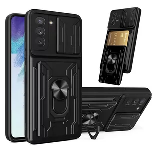 Etui Alogy Camshield Ring Wallet Case z osłonką na aparat i portfelem do Samsung Galaxy S21 FE Black + Szkło - Portfele - miniaturka - grafika 2