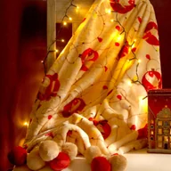 Koce - KOC PLED narzuta świąteczna 130x170cm RENIFERY święta z POMPONAMI - miniaturka - grafika 1