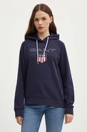 Bluzy damskie - Gant bluza damska kolor granatowy z kapturem z aplikacją - miniaturka - grafika 1