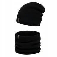 Czapki damskie - Czarny MODNY gładki komplet Czapka z kominem jesienno zimowy ZESTAW UNI M2 - miniaturka - grafika 1