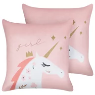 Poduszki dekoracyjne - 2 welurowe poduszki dla dzieci w jednorożce 45 x 45 cm różowe UNIOLA - miniaturka - grafika 1