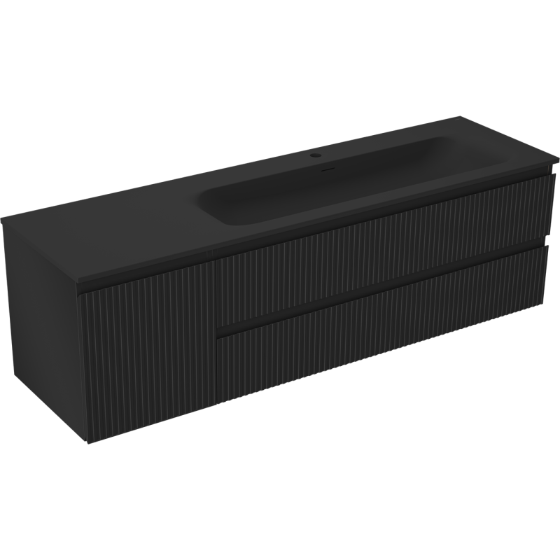 Mexen Rivel szafka łazienkowa 160 cm z umywalką Vela prawą, 2S, 1D, ryflowana, czarna mat - 91A23-16047-3-BBFFF71-W23P71