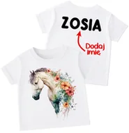 Koszulki dla dziewczynek - Koszulka dla dziewczynki z koniem oraz imieniem dziecka na plecach - miniaturka - grafika 1