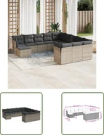 Sofy ogrodowe - The Living Store 12-częściowa sofa ogrodowa z poduszkami z szarego polirattanu - miniaturka - grafika 1