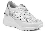 Półbuty damskie - Sneakersy damskie białe ażurowe na koturnie skórzane S.Barski LR725 -41 - miniaturka - grafika 1