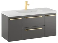 Szafki łazienkowe - Szafka Wisząca Z Umywalką RON 100 cm D - Titan Mat - Uchwyty Złote Szczotkowane - miniaturka - grafika 1