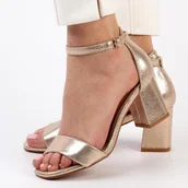 Sandały damskie - Złote sandały damskie z zakrytą piętą Vinceza 17179 Słupek - miniaturka - grafika 1