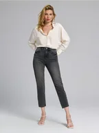 Spodnie damskie - Sinsay - Jeansy mom fit - szary - miniaturka - grafika 1