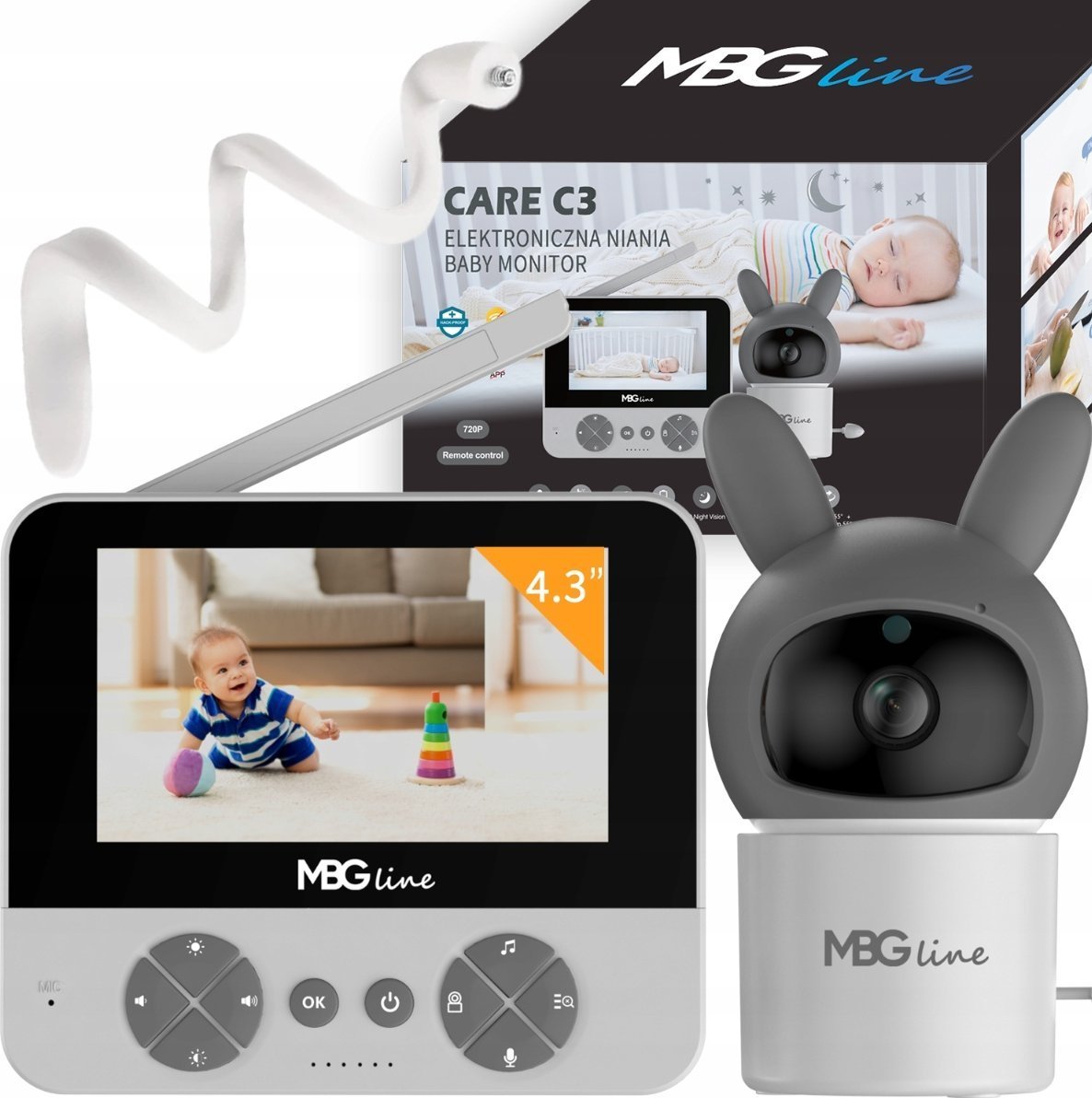 Bezprzewodowa Obrotowa Niania Elektroniczna HD Ekran 4.3