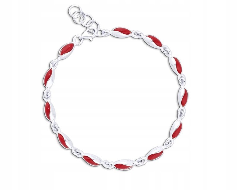 Bransoletka Srebrna Damska z Czerwonym Koralem pr. 925
