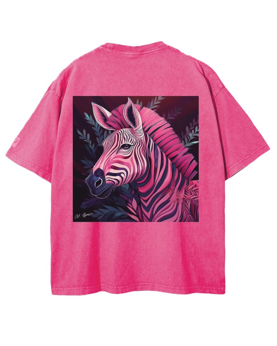 Koszulka oversize efekt sprania Artystyczna Zebra Safari Różowa M