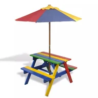 Stoły ogrodowe - vidaXL vidaXL Zestaw piknikowy dla dzieci, stół, ławeczki i parasol. - miniaturka - grafika 1