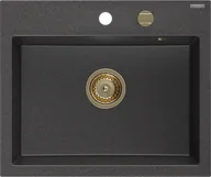 Zlewozmywaki - Mexen Oscar zlewozmywak granitowy 1-komorowy 580 x 490 mm, czarny nakrapiany, syfon złoty - 6519581000-76-G - miniaturka - grafika 1