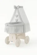 Pościel dla dzieci - Wiklinowy kosz Mojżesza z baldachimem Amelia biały szara pościel - miniaturka - grafika 1