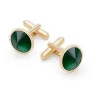 Spinki do mankietów i krawatów - Spinki do mankietu z jadeitem, srebro 925 : Kamienie naturalne - kolor - jadeit zielony ciemny, Srebro - kolor pokrycia - Pokrycie żółtym 18K złotem - miniaturka - grafika 1
