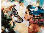 Malowanie po numerach - Obraz Malowanie Po Numerach Rama 50X40Cm Spojrzenie - Wilk I Kobieta - miniaturka - grafika 1