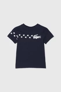 Koszulki dla chłopców - Lacoste t-shirt bawełniany dziecięcy kolor granatowy z nadrukiem - grafika 1