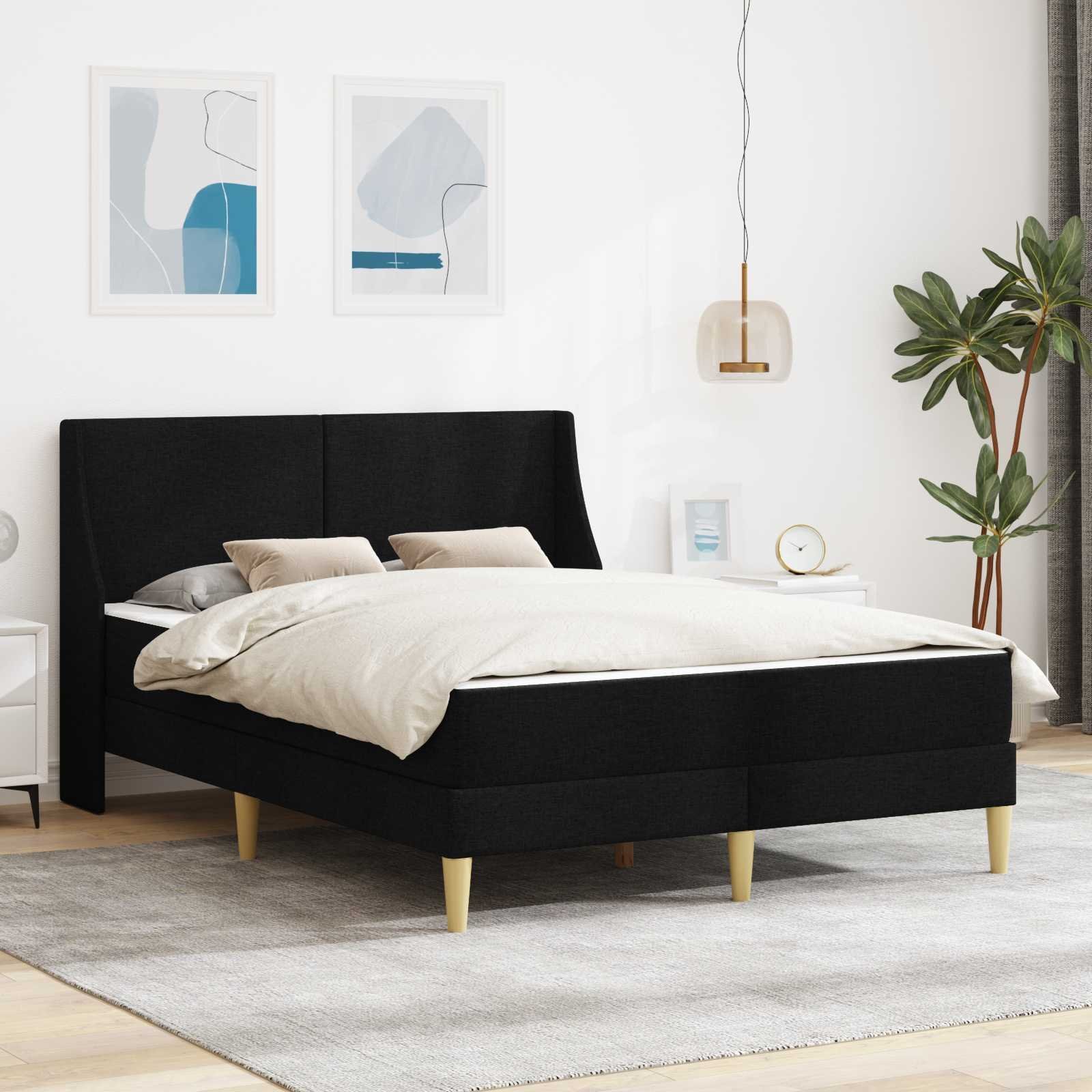 vidaXL vidaXL Rama łóżka z materacem Czarny 120 x 190 cm Poliester