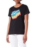 Koszulki i topy damskie - Love Moschino Damska koszulka bawełniana z logo Rainbow Print, czarny, 44 PL - miniaturka - grafika 1