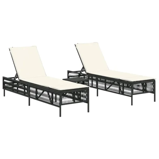 Leżak ogrodowy rattanowy czarny 198x55x39-96 cm