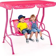 Place zabaw - Huśtawka Ogrodowa dla Dzieci, Huśtawka dla Dzieci 2-Osobowa z Regulowanym Daszkiem i Pasami Bezpieczeństwa, Nośność 80 kg (Różowa Syrena) - miniaturka - grafika 1