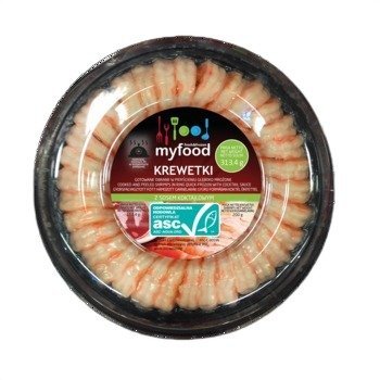 MyFood Krewetki gotowane, obrane w pierścieniu, z sosem koktajlowym, 313,4 g