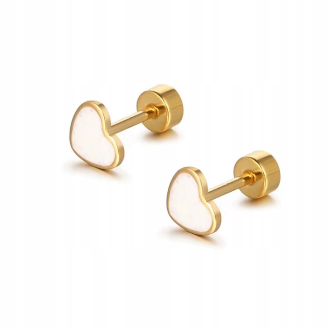 Kolczyki Sztyfty Serduszka Białe z Kolorem Złotym Delikatna Biżuteria