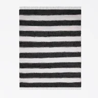Dywany - Dywan patchworkowy MY-RUG, Aarav, 150x80, dywan Chindi czarno-biały, wykonany z resztek bawełny z recyklingu, ręcznie tkany, dwustronny, z frędzlami, prostokątny - miniaturka - grafika 1