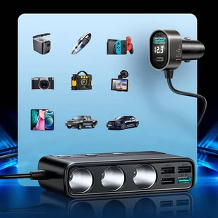 Joyroom 9w1 ładowarka samochodowa do laptopa 154W - 5x USB / 1x USB Typ C / 3x gniazdo zapalniczki Power Delivery / Quick Charge / PPS / AFC / FCP czarny (JR-CL06) - Ładowarki samochodowe - miniaturka - grafika 3