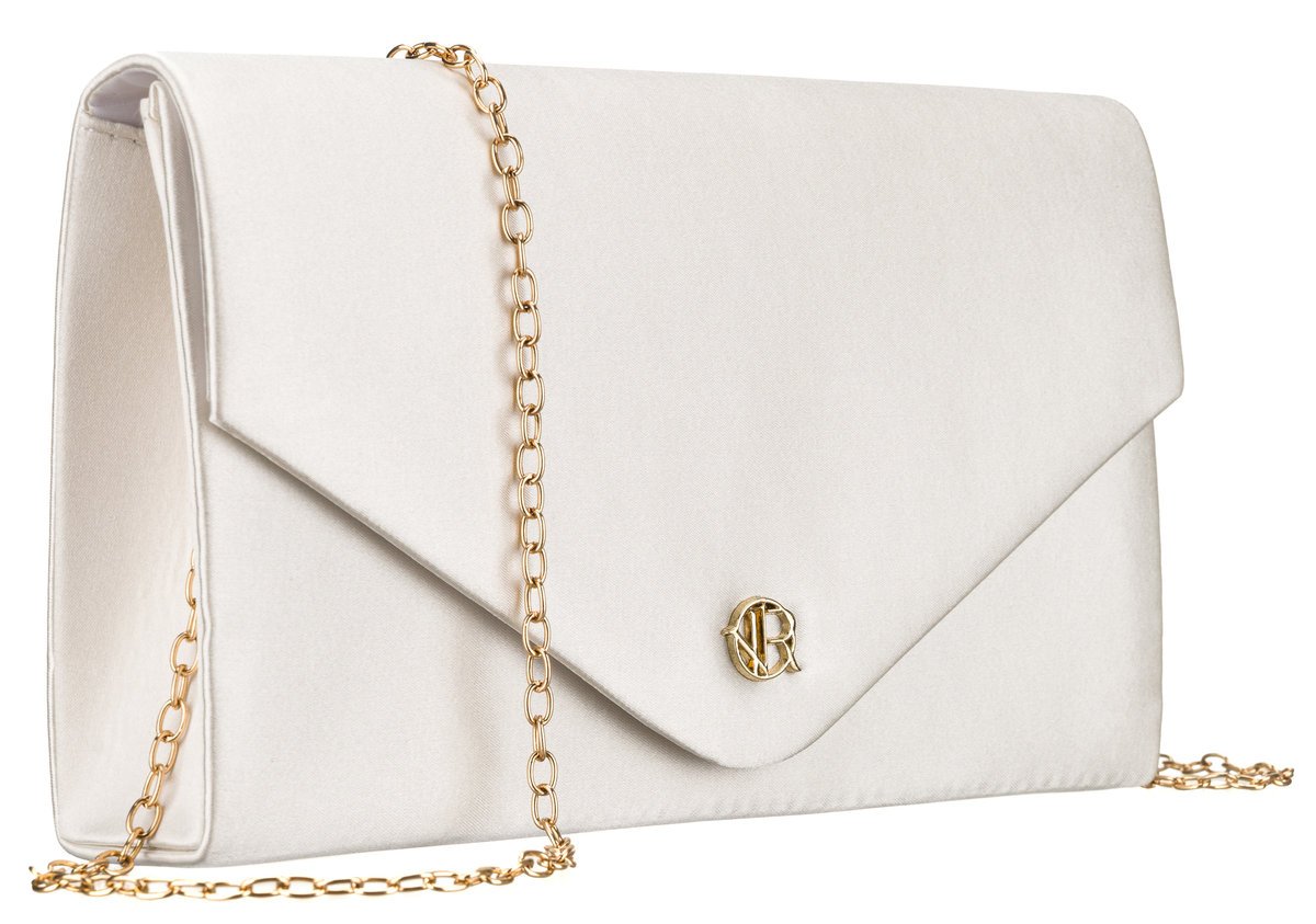 Elegancka torebka damska ROVICKY wieczorowa kopertówka mała klasyczna białą brokatowa na złotym łańcuszku kieszonka