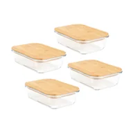 Pojemniki kuchenne - Homla Zestaw 4X Pojemnik Bambou Szklany Z Bambusową Pokrywką Duży 0,9 L - miniaturka - grafika 1