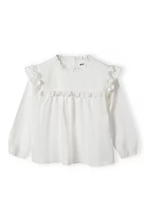 Bluzki dla dziewczynek - Biała bluzka dziewczęca bawełniana z falbanką - Minoti - grafika 1