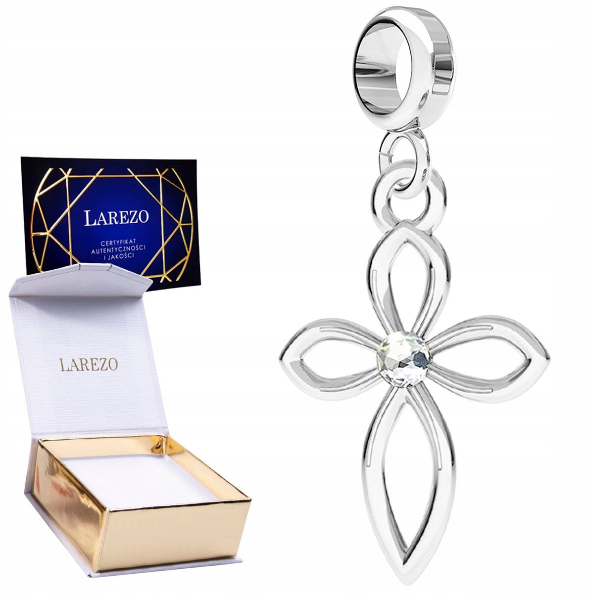 CHARMS SREBRNY Wiszący Krzyż Religia Krzyżyk Kryształ Cyrkonia SREBRO 925