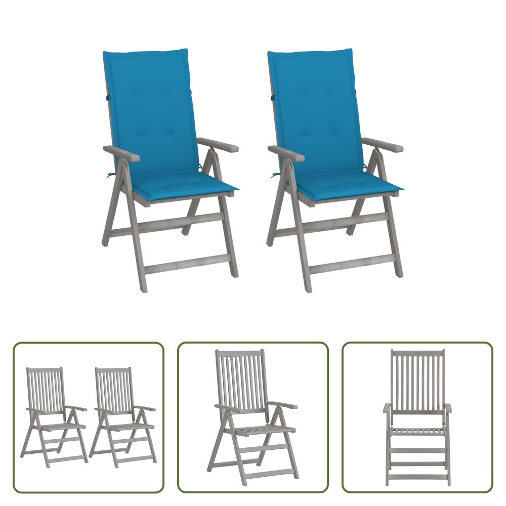 The Living Store Regulowane krzesła ogrodowe 2 szt. z poduszkami z litego drewna akacjowego