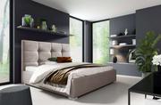 Łóżka - Łóżko tapicerowane pikowane z materacem Harry 160x200 Beżowe Metalowy Stelaż - miniaturka - grafika 1