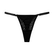 Majtki damskie - Stringi z łączeniami serduszka - Czarny S - miniaturka - grafika 1